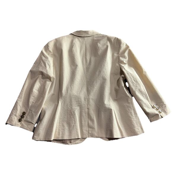 NEW Talbots Ivory Khaki Striped Blazer Jacket Sz 16 Single Button 3/4 Sleeve - Picture 6 of 8